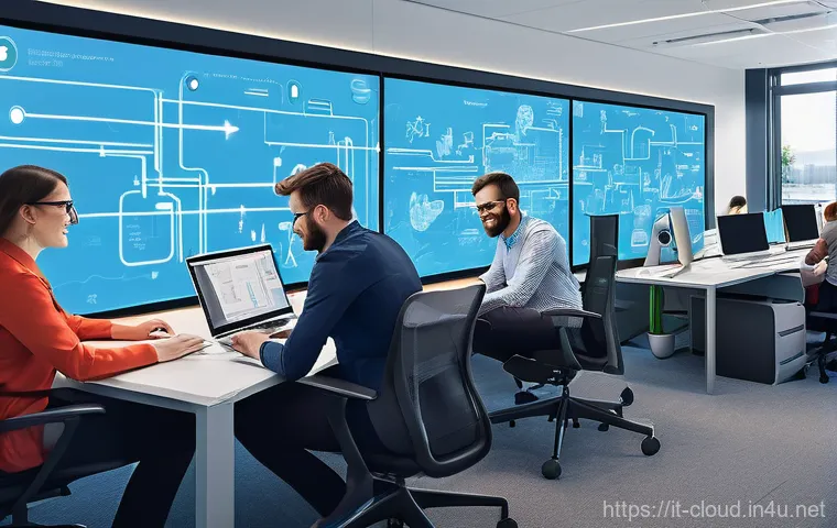 클라우드에서 지속적 통합과 배포 CI CD - **Prompt 1: The Agile Cloud-Native Development Team**
A vibrant, dynamic illustration depicting ...
