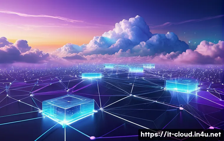 클라우드 컴퓨팅과 블록체인 기술 융합 사례 - **Prompt 1: The Perfect Dance of Cloud and Blockchain**
    "A vibrant, dynamic digital illustration...
