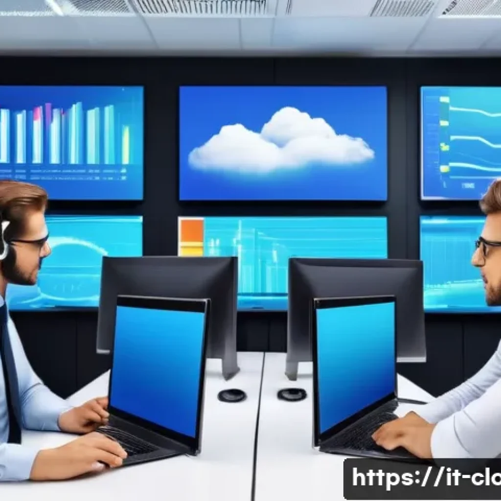 클라우드 환경에서의 장애 복구 사례 - A modern Italian office data center with multiple cloud backup systems visible on large screens, sho...