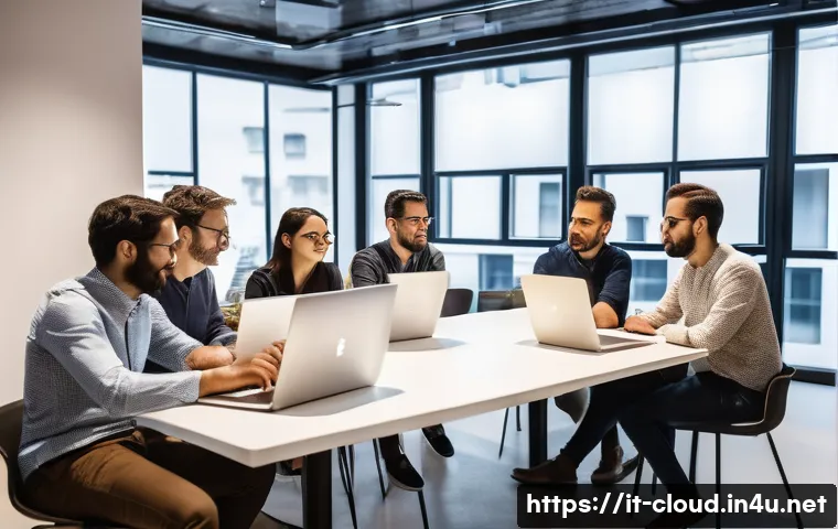 클라우드 전문가를 위한 커뮤니티 활동 가이드 - A modern coworking space in Milan filled with diverse IT professionals collaborating intensely on cl...