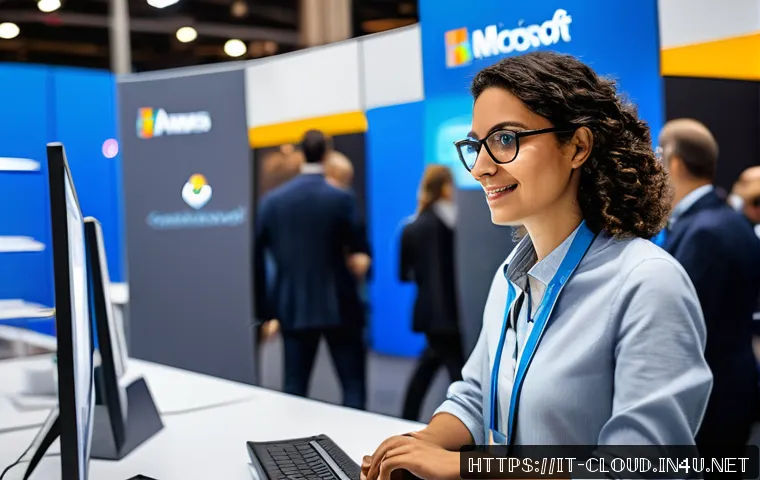 클라우드 자격증 취득 후 커리어 개발 - A professional Italian cloud computing specialist attending a technology conference in Milan, wearin...