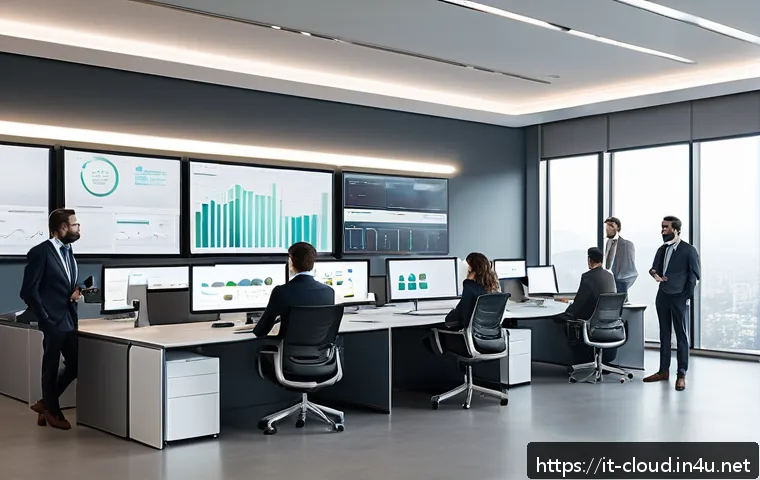 클라우드 관리형 서비스 활용 방법 - A modern Italian office environment with diverse IT professionals collaborating around multiple comp...