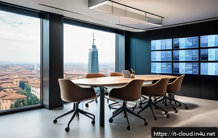 클라우드 컴퓨팅과 하이브리드 클라우드 비교 - A modern Italian business office environment showcasing a diverse team of professionals collaboratin...