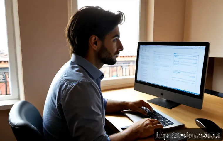 클라우드 컴퓨팅 전문가의 하루 업무일기 - Photorealistic morning scene of an Italian cloud computing specialist working at a clean modern home...